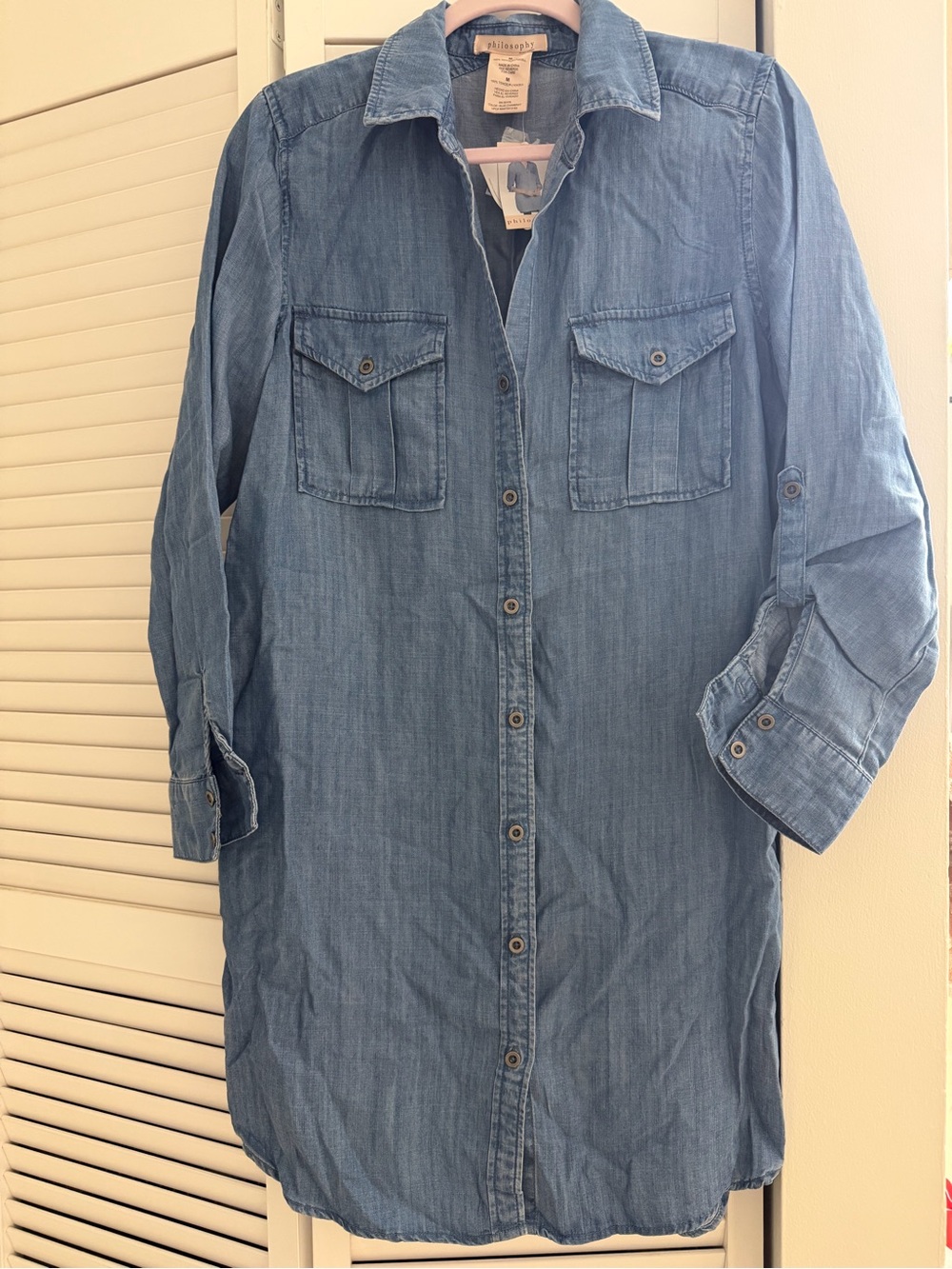 Light Blue Denim Shirt Dress - philosophy by republic . Size M